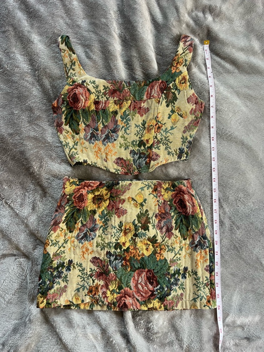 Tapestry Floral Two Piece Set | Jacquard Corset Top & Skirt | Cottagecore